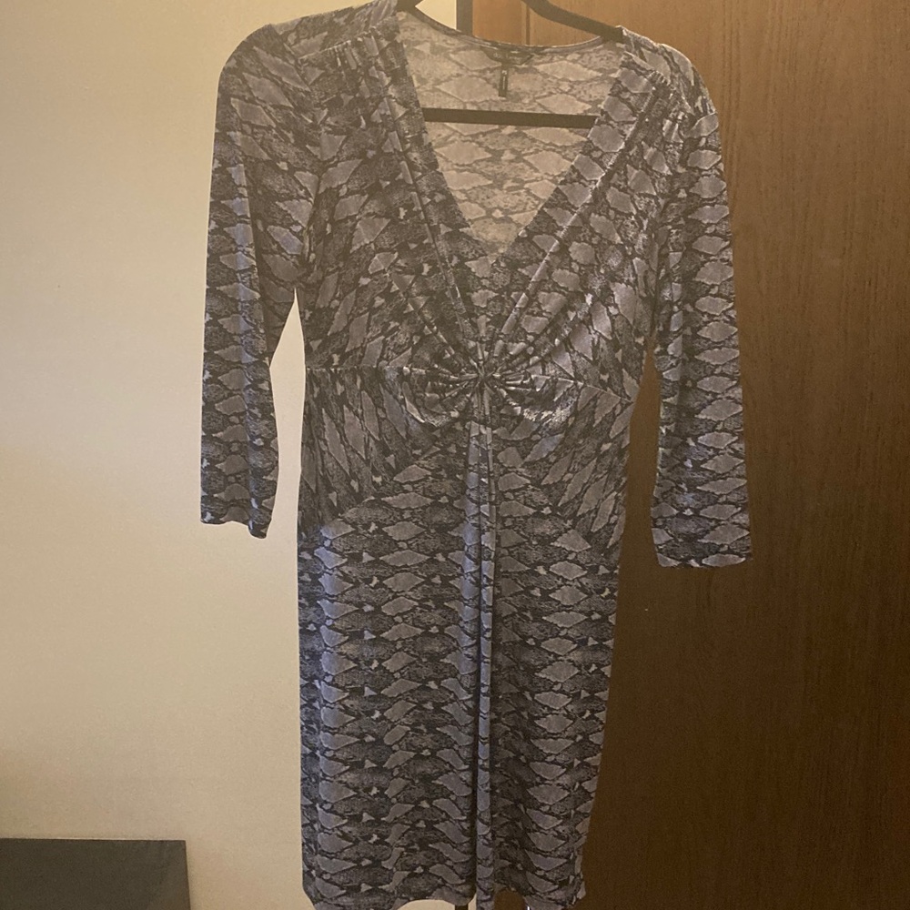 Daisy Fuentes Petite Gray Snake-Print V-Neck Dress